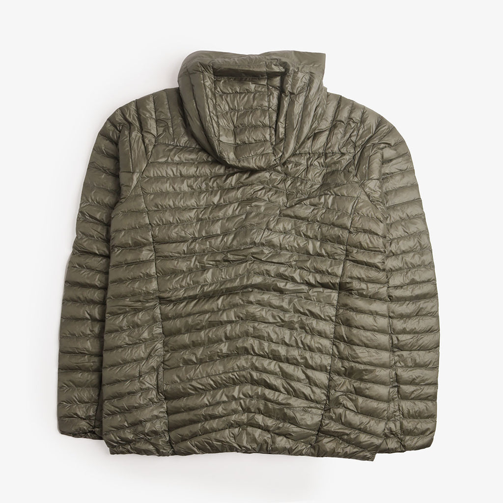 Norrona Trollveggen Down800 Super Light Hooded Jacket in Deep Lichen Green, back view
