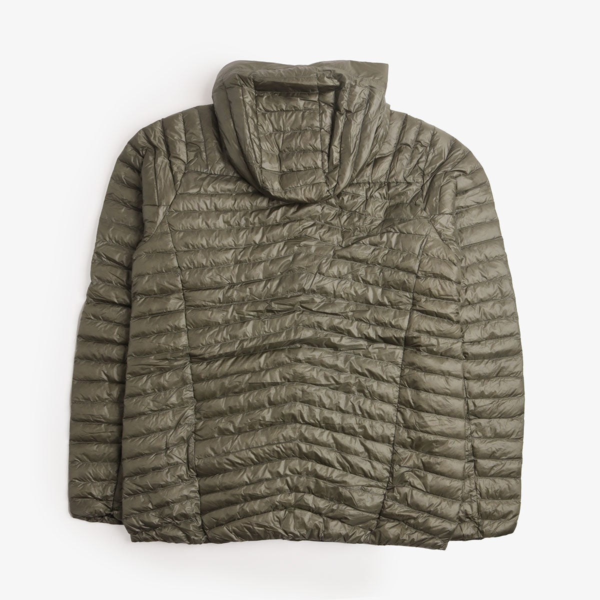 Norrona Trollveggen Down800 Super Light Hooded Jacket in Deep Lichen Green, back view
