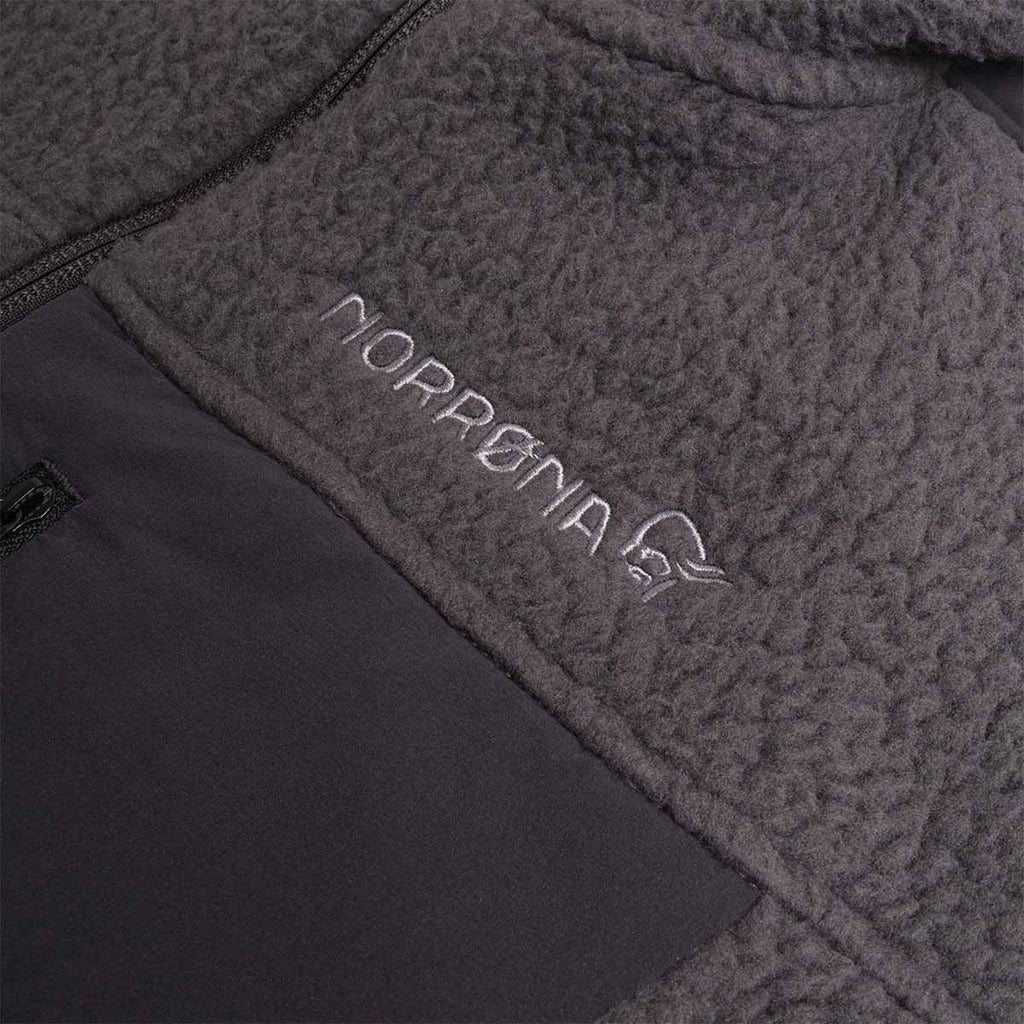 Norrona text logo on phantom grey fleece vest