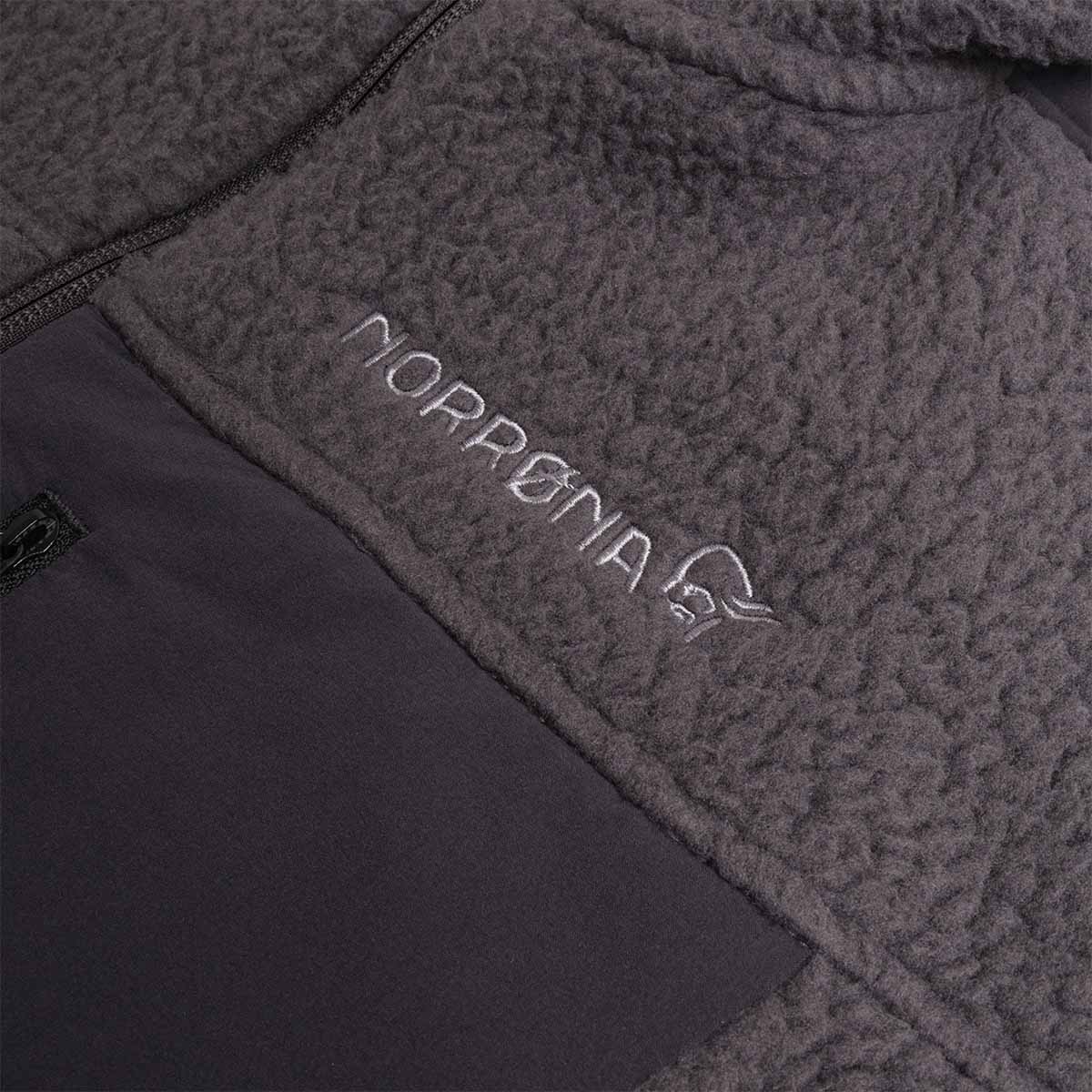 Norrona text logo on phantom grey fleece vest
