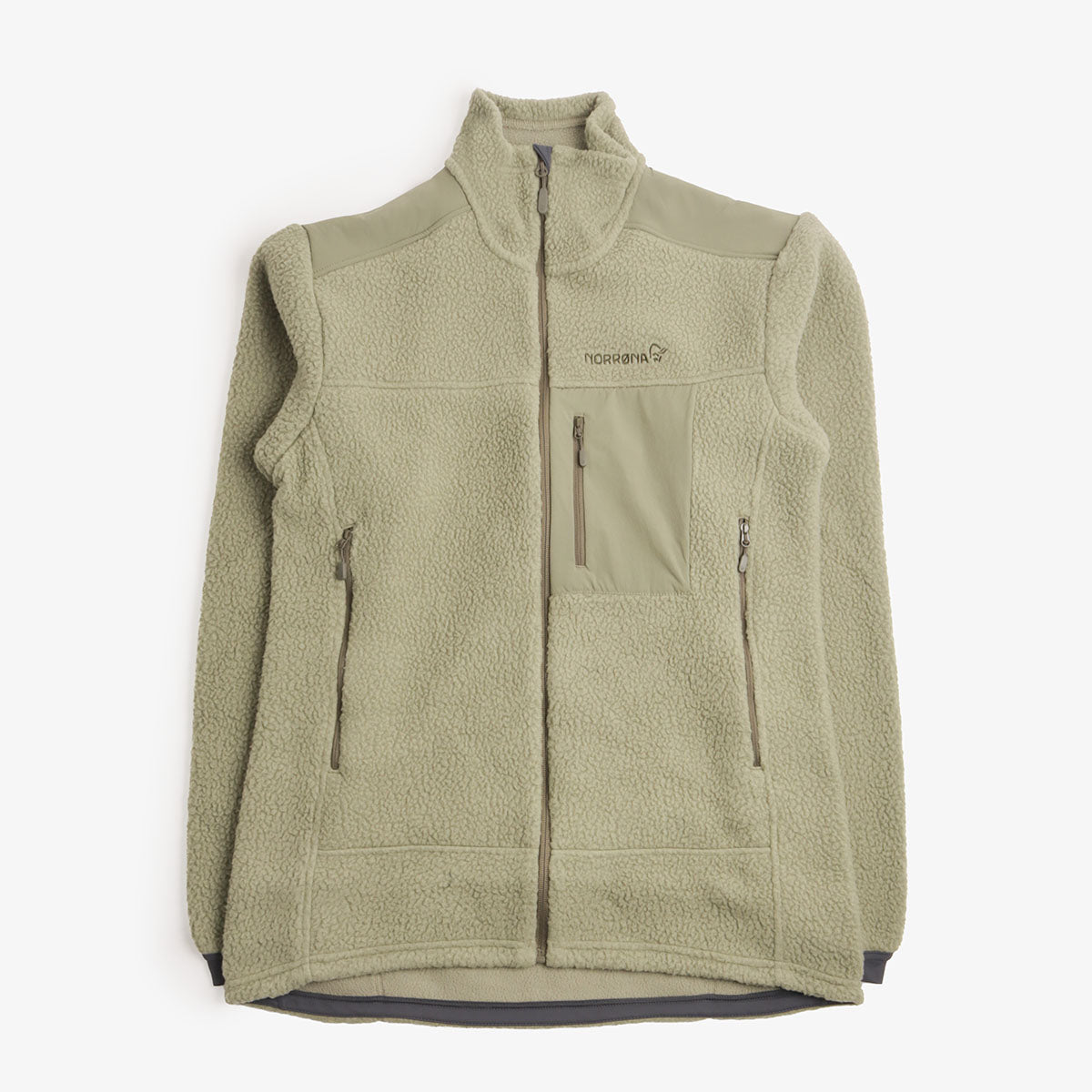 Norrona Trollveggen Warm3 Jacket in Deep Lichen Green, front view
