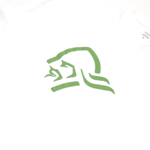 Green Norrona Viking logo on the white t-shirt chest
