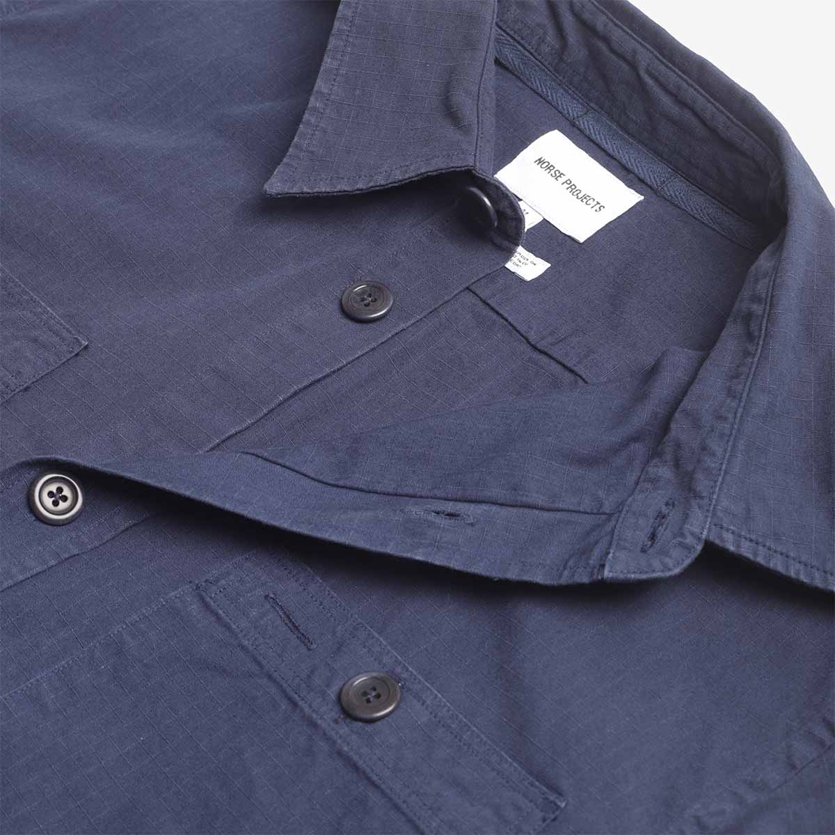 Norse Projects Algot Cotton Ripstop Relaxed Shirt, Workwear Blue, Detail Shot 5