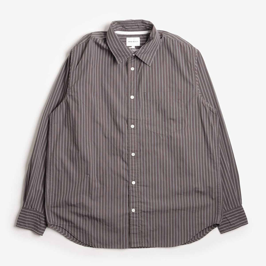 Norse Projects Algot Poplin Stripe Shirt, Graphite, Detail Shot 1