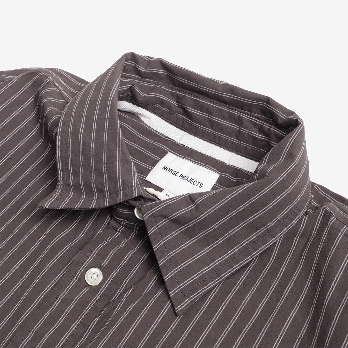 Norse Projects Algot Poplin Stripe Shirt, Graphite, Detail Shot 2