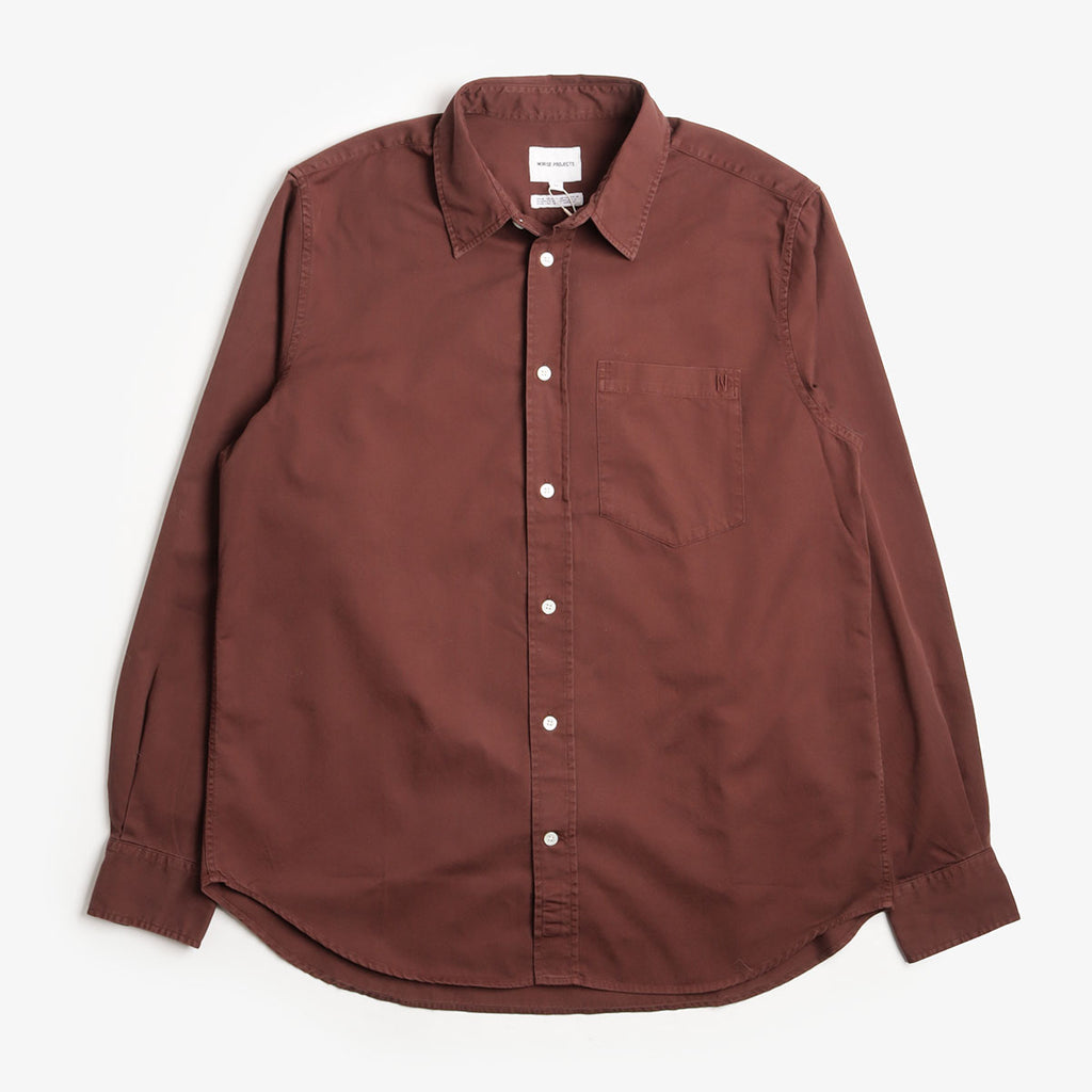 Norse Projects Algot Twill Shirt, Mahogany, Detail Shot 1