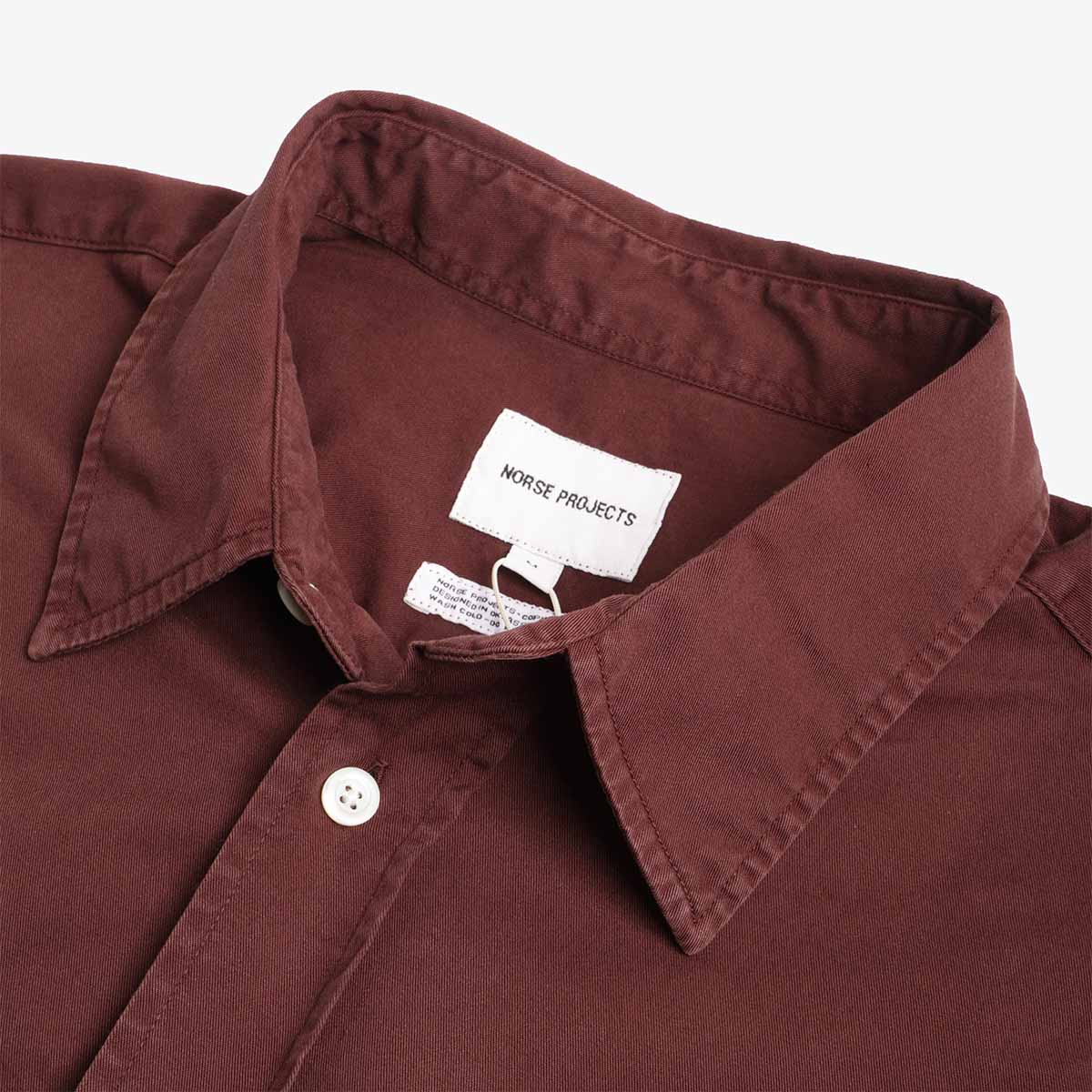 Norse Projects Algot Twill Shirt, Mahogany, Detail Shot 2