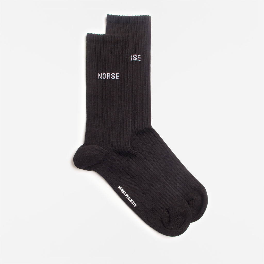 Norse Projects Bjarki Logo Sport Socks, Black, Detail Shot 2