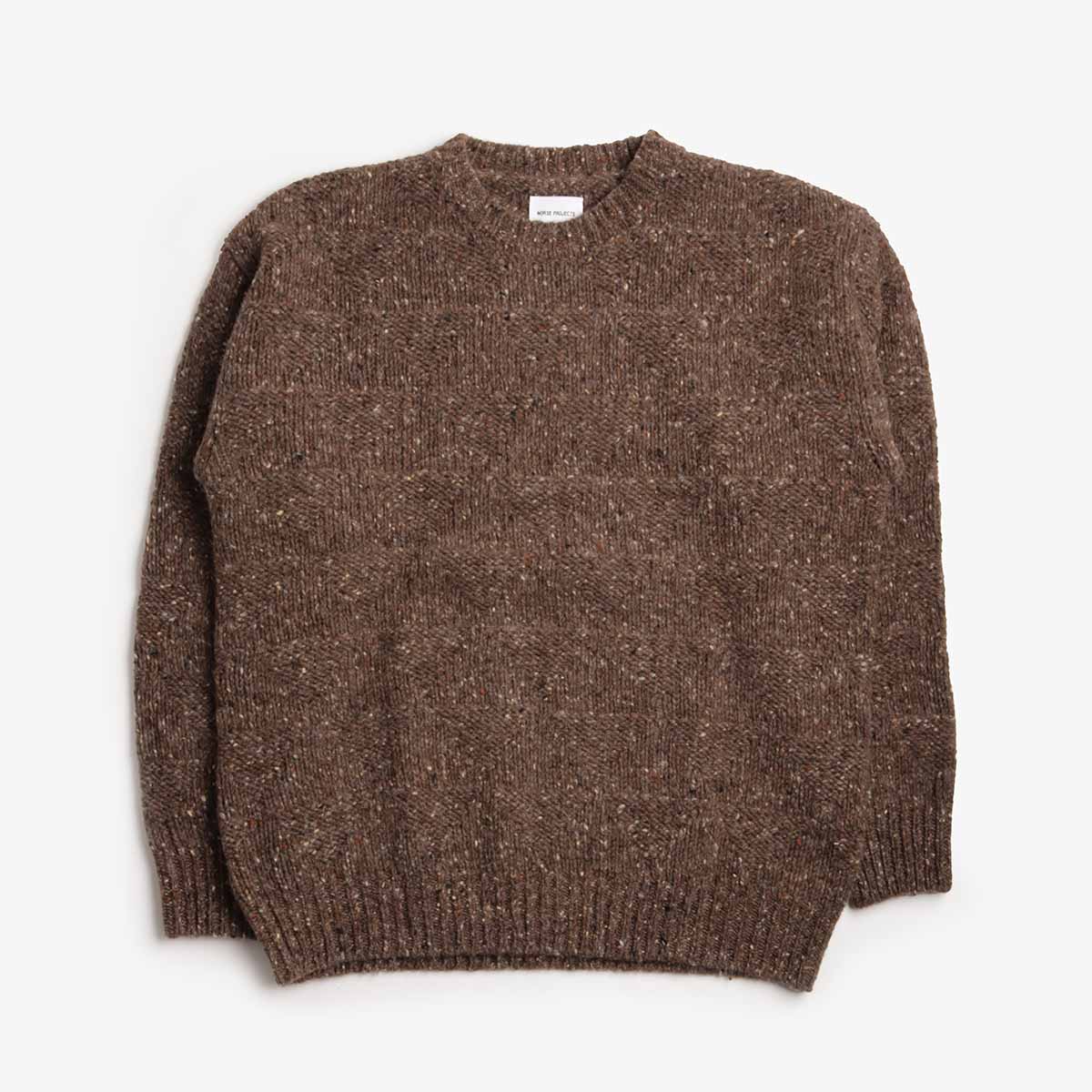 main Norse Projects Jonas Donegal Diamond Sweater, Seal Brown, Detail Shot 1