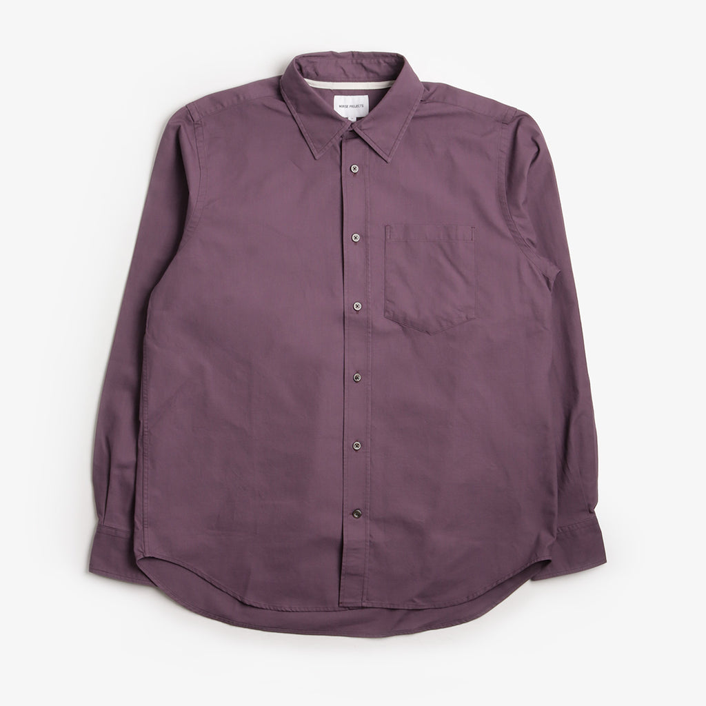 Norse Projects Kongshoved Cotton Faded Pigment Dyed Relaxed Shirt, Vintage Violet, Detail Shot 1