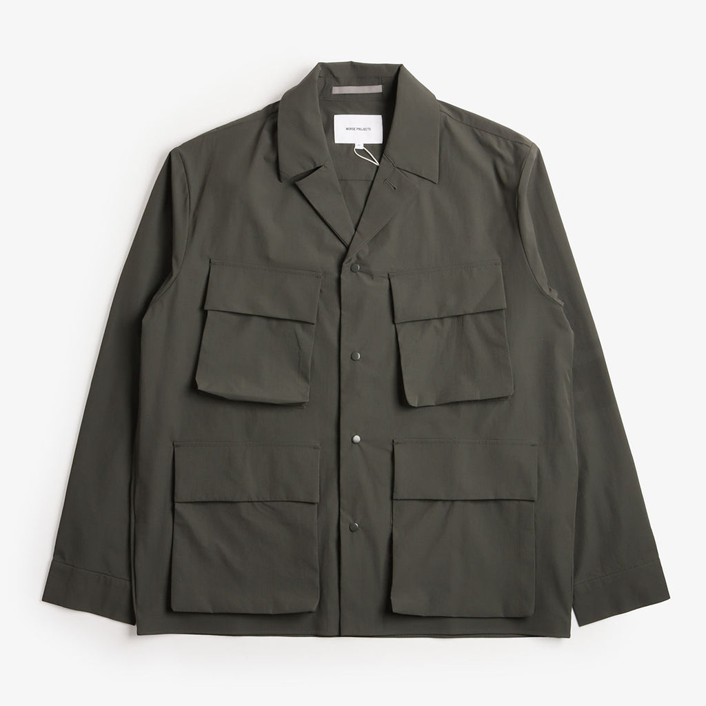 Norse Projects Mads Travel Light Overshirt, Black Olive, Detail Shot 1