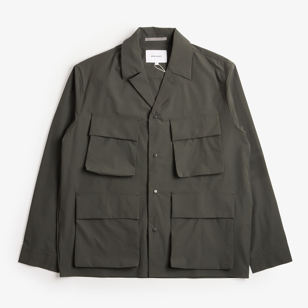 Norse Projects Mads Travel Light Overshirt, Black Olive, Detail Shot 1