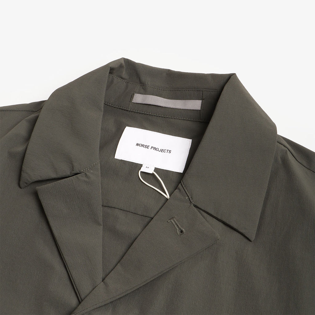 Norse Projects Mads Travel Light Overshirt, Black Olive, Detail Shot 2