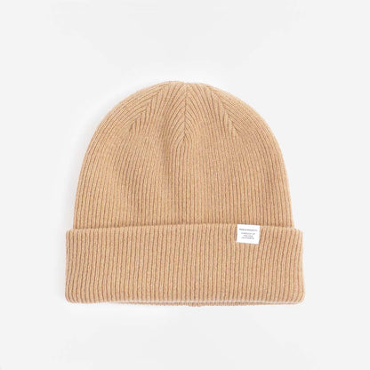 Norse Projects Merino Lambswool Beanie, Camel, Detail Shot 1
