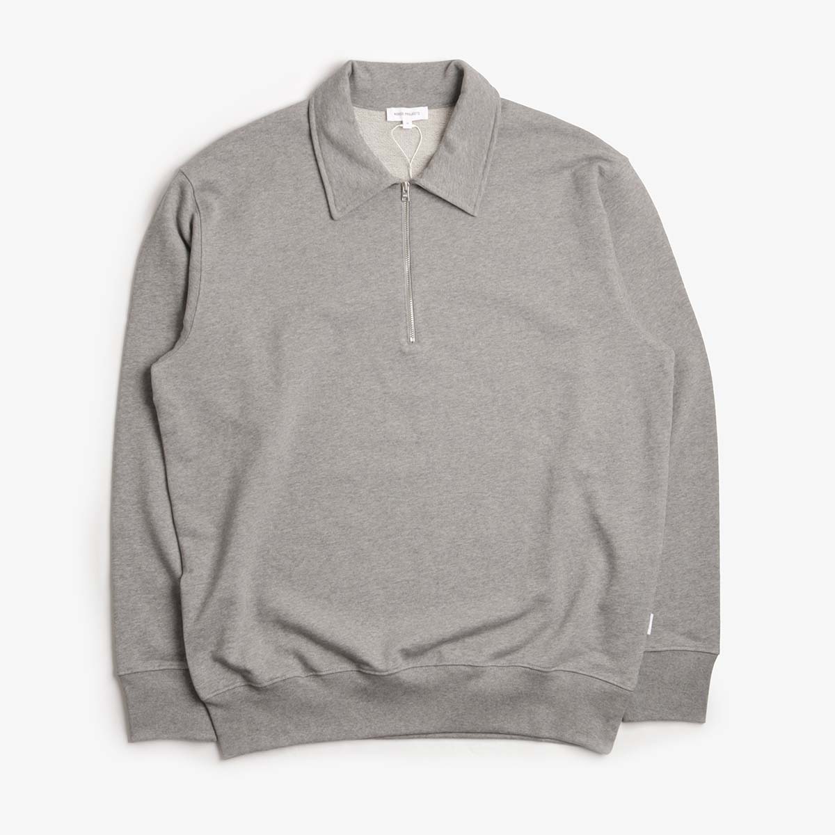Norse Projects Norse Standard Half Zip Sweatshirt, Grey Melange, Detail Shot 1