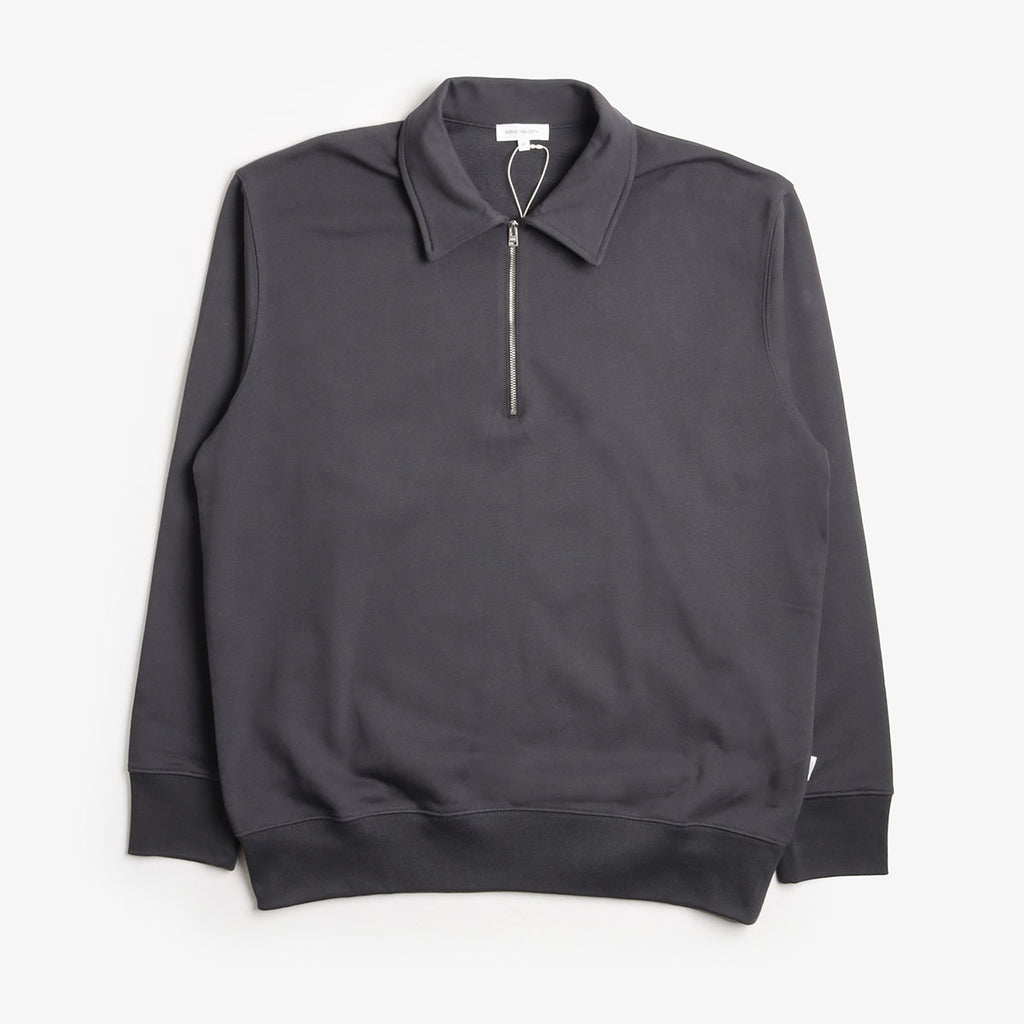 Norse Projects Norse Standard Half Zip Sweatshirt, Graphite, Detail Shot 1