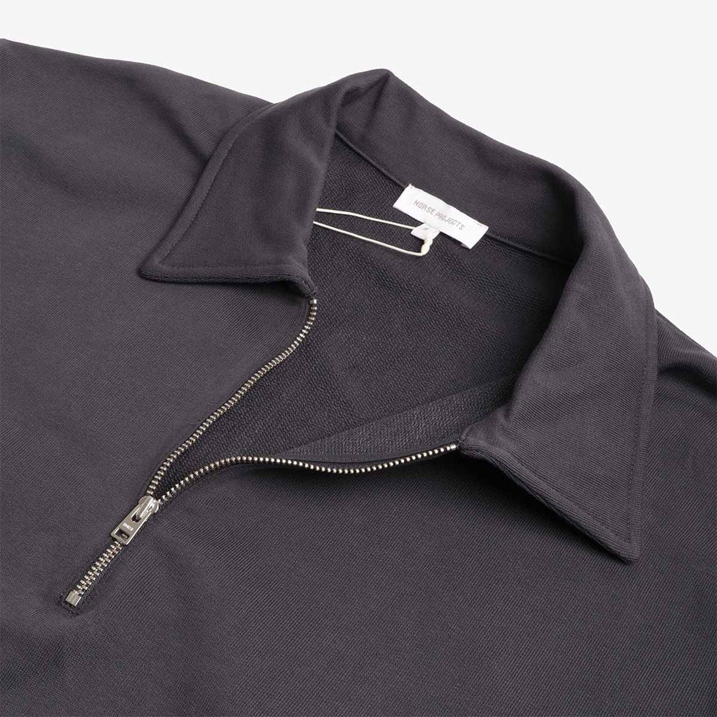 Norse Projects Norse Standard Half Zip Sweatshirt, Graphite, Detail Shot 2