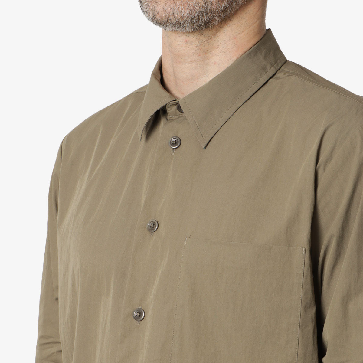 Norse Projects Silas Tech Poplin Shirt, Sediment Green, Detail Shot 2