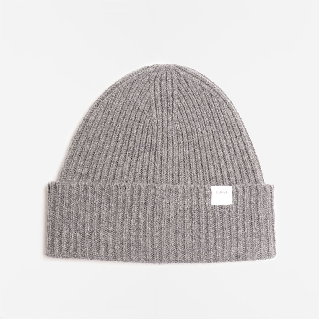 Norse Projects Standard Merino Lambswool Beanie, Grey Melange, Detail Shot 1