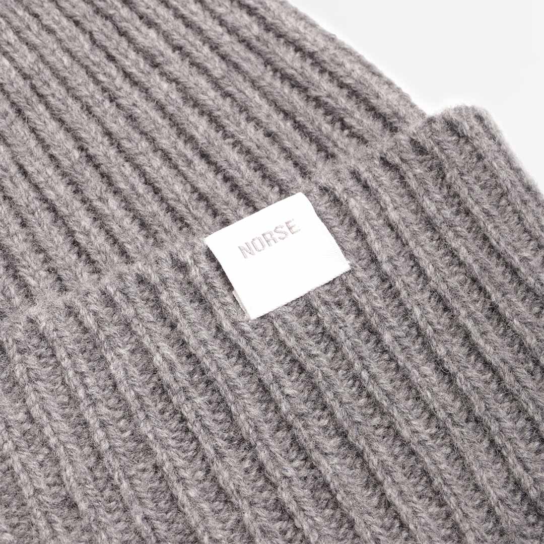 Norse Projects Standard Merino Lambswool Beanie, Grey Melange, Detail Shot 2