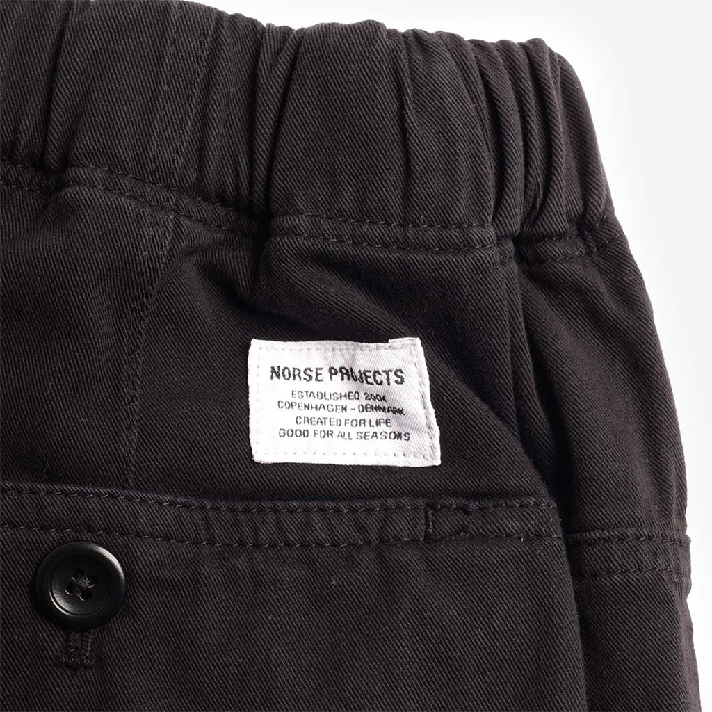 Norse Projects Trysil Regular Organic Stretch Twill Trousers, Black, Detail Shot 4