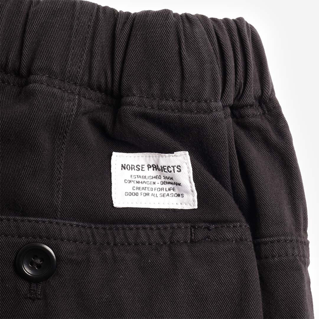 Norse Projects Trysil Regular Organic Stretch Twill Trousers, Black, Detail Shot 4