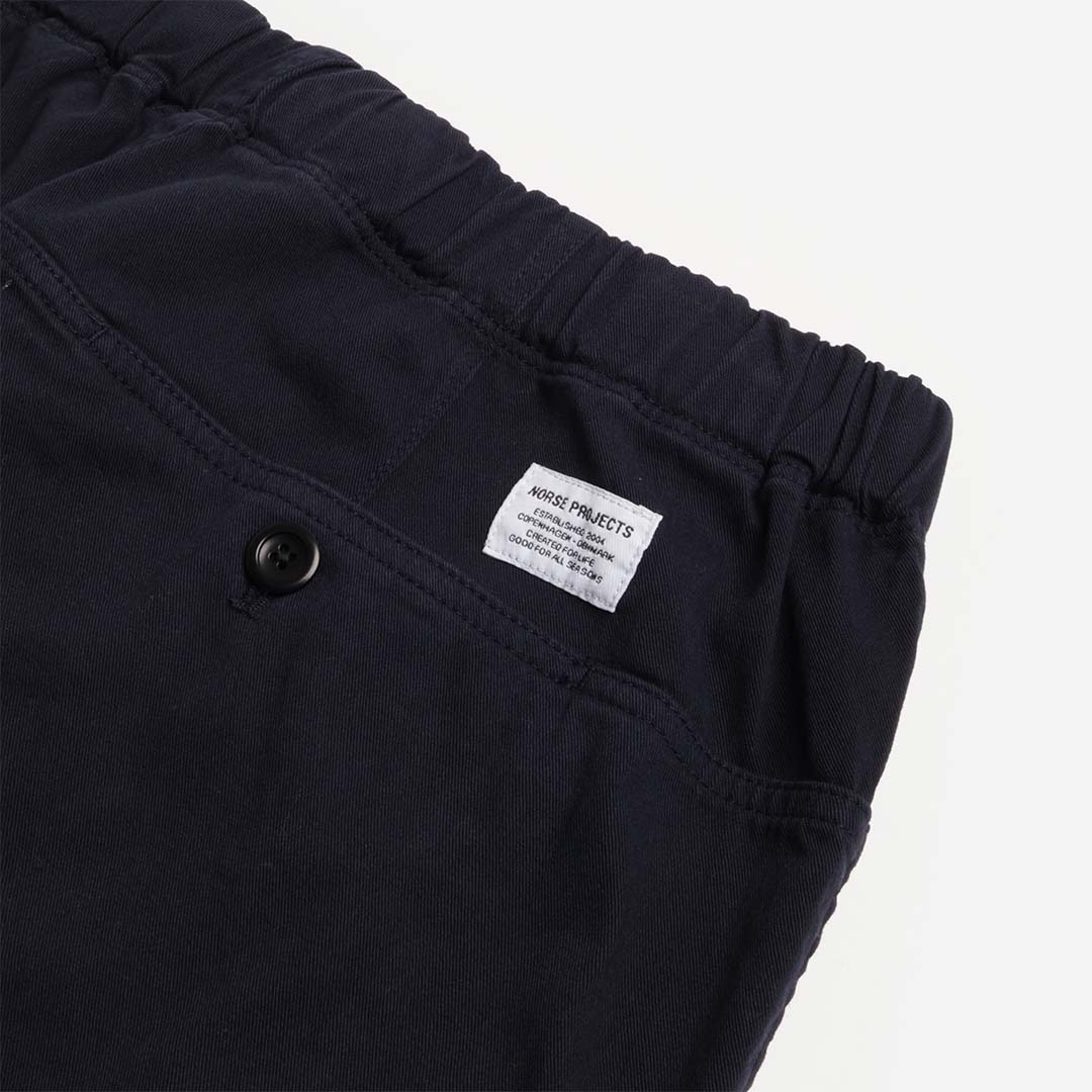 Norse Projects Trysil Regular Organic Stretch Twill Trousers, Dark Navy, Detail Shot 4