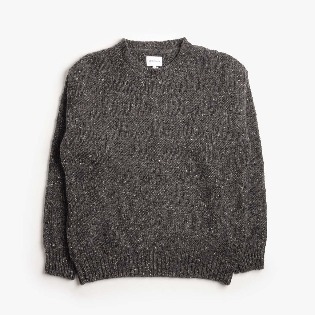 Norse Projects Jonas Donegal Diamond Sweater, Charcoal Grey, Detail Shot 1
