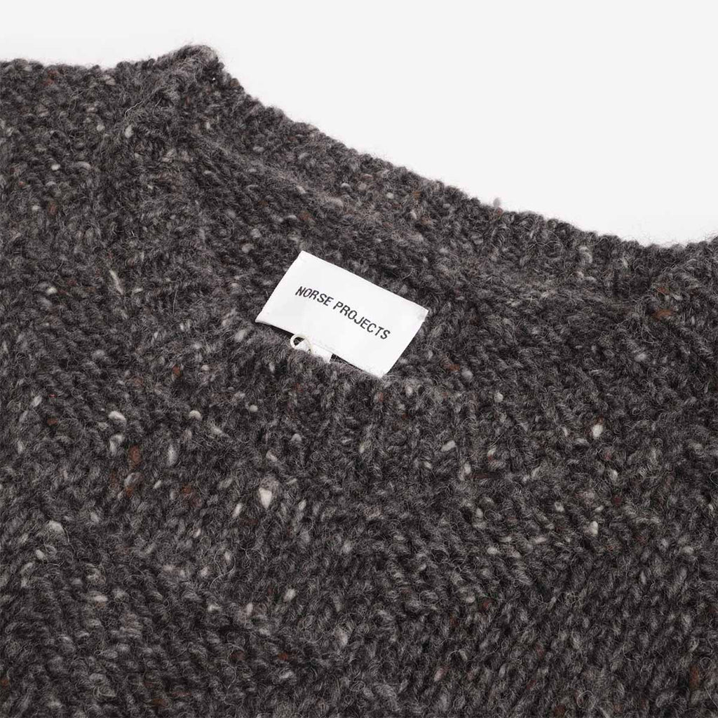 Norse Projects Jonas Donegal Diamond Sweater, Charcoal Grey, Detail Shot 3