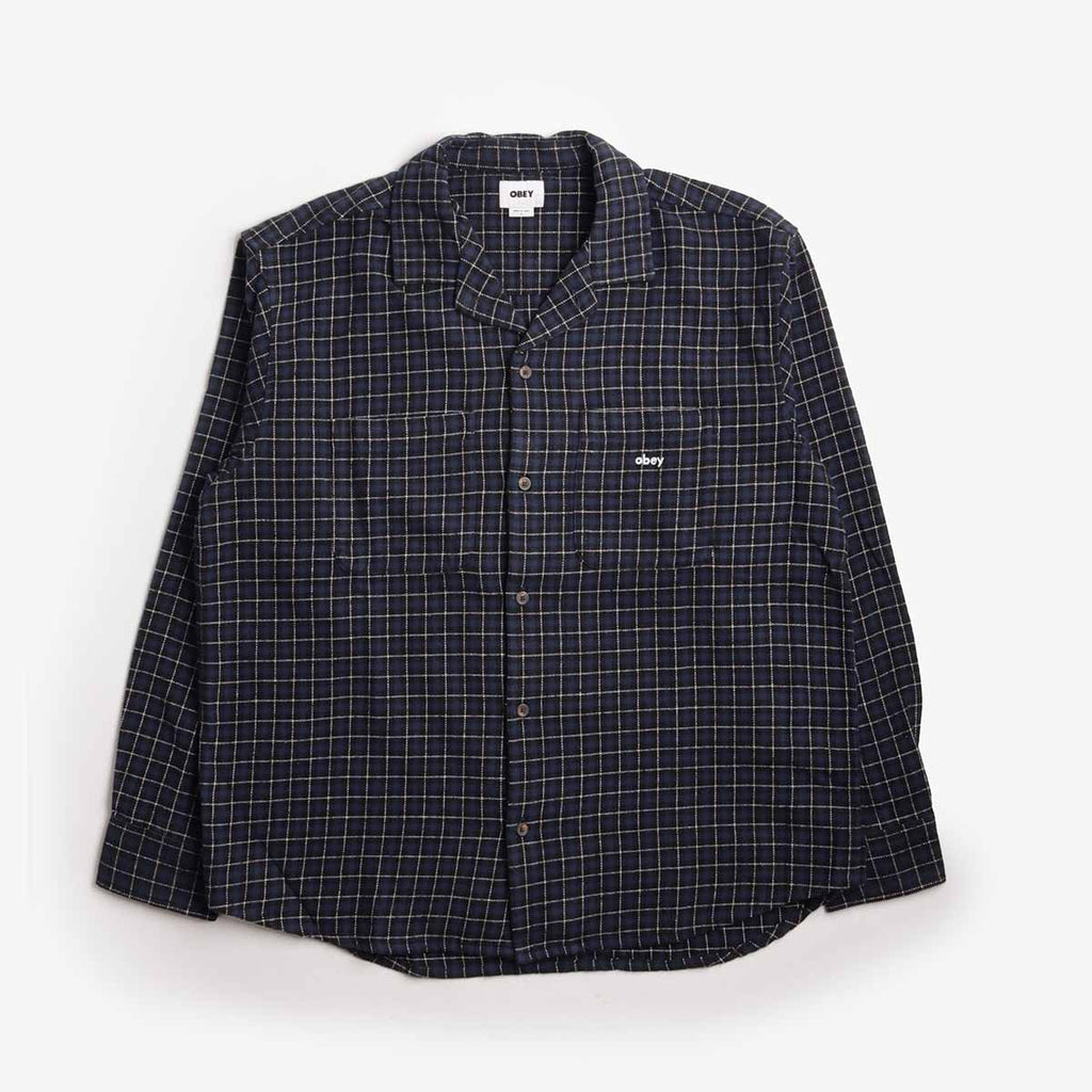 OBEY Adams Woven Shirt, Academy Navy Multi, Detail Shot 1