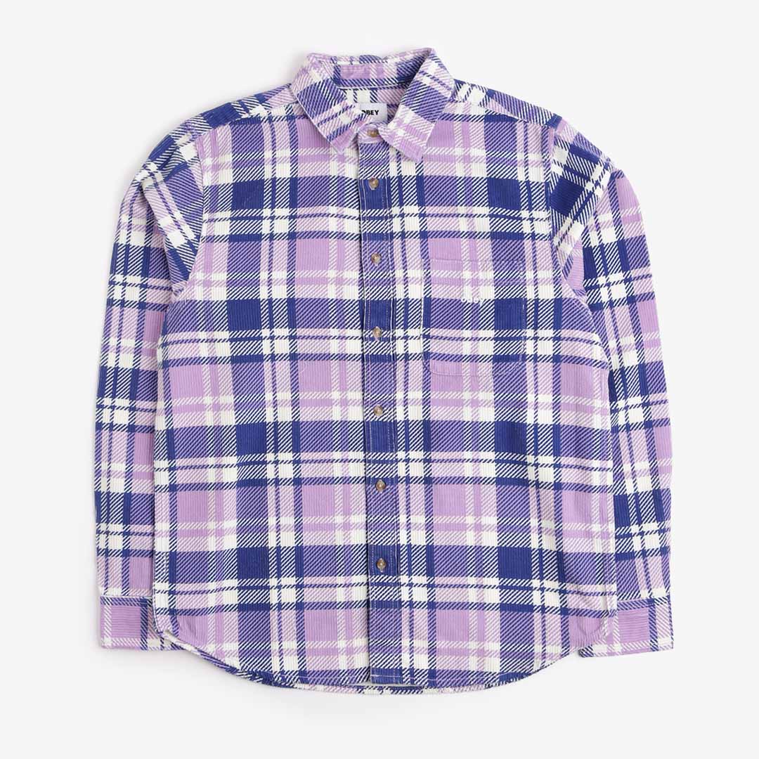 OBEY Benny Cord Woven Shirt, Purple Rose Multi, Detail Shot 1
