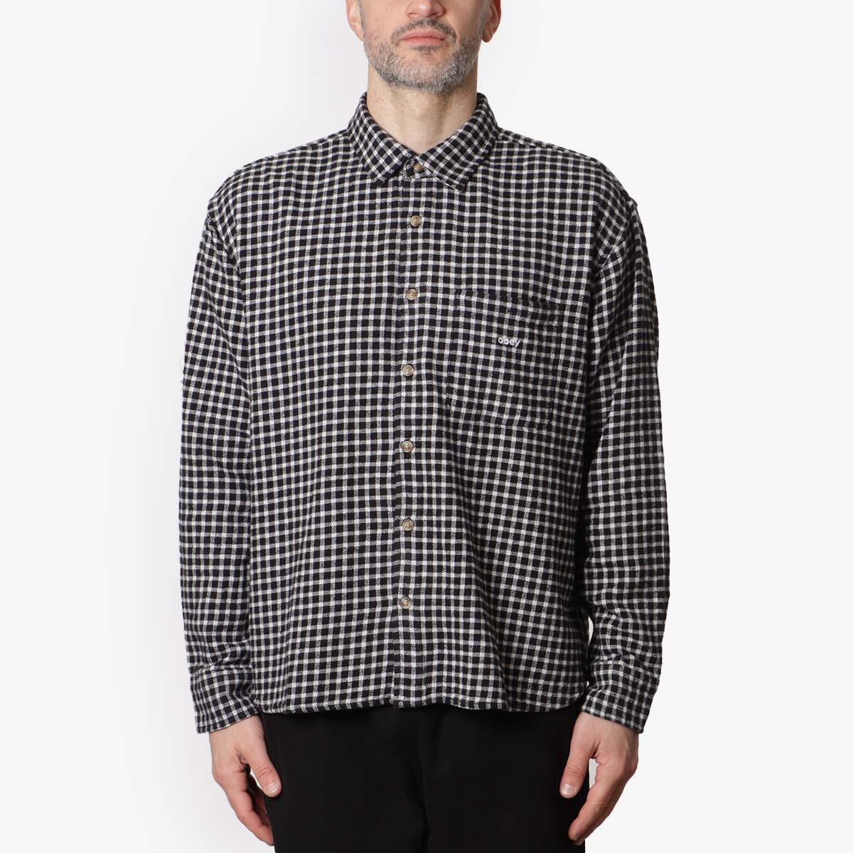 OBEY Bigwig Barry Woven Shirt, Black Multi, Detail Shot 1
