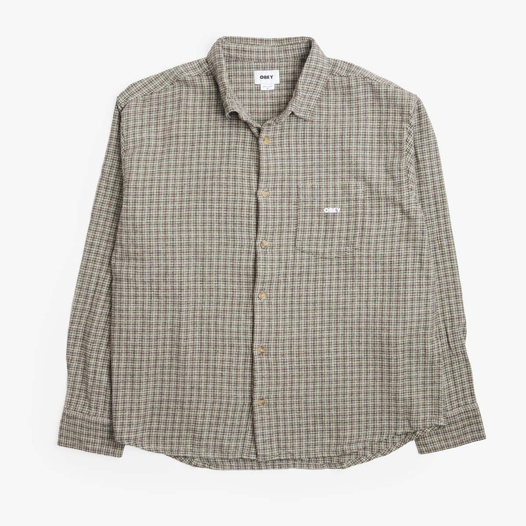 OBEY Bigwig Jack Woven Shirt in Brown check, front view