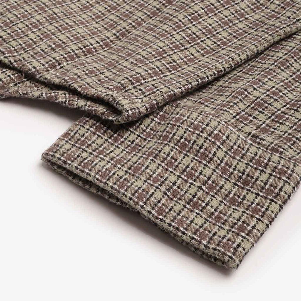 Buttoned cuff detail, brown check shirt