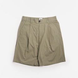 thumbnail OBEY Coen Pleated Plaid Shorts, Vetiver Multi, Detail Shot 1
