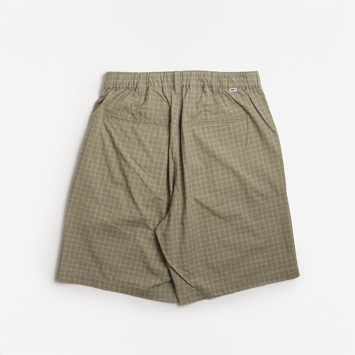 OBEY Coen Pleated Plaid Shorts, Vetiver Multi, Detail Shot 2