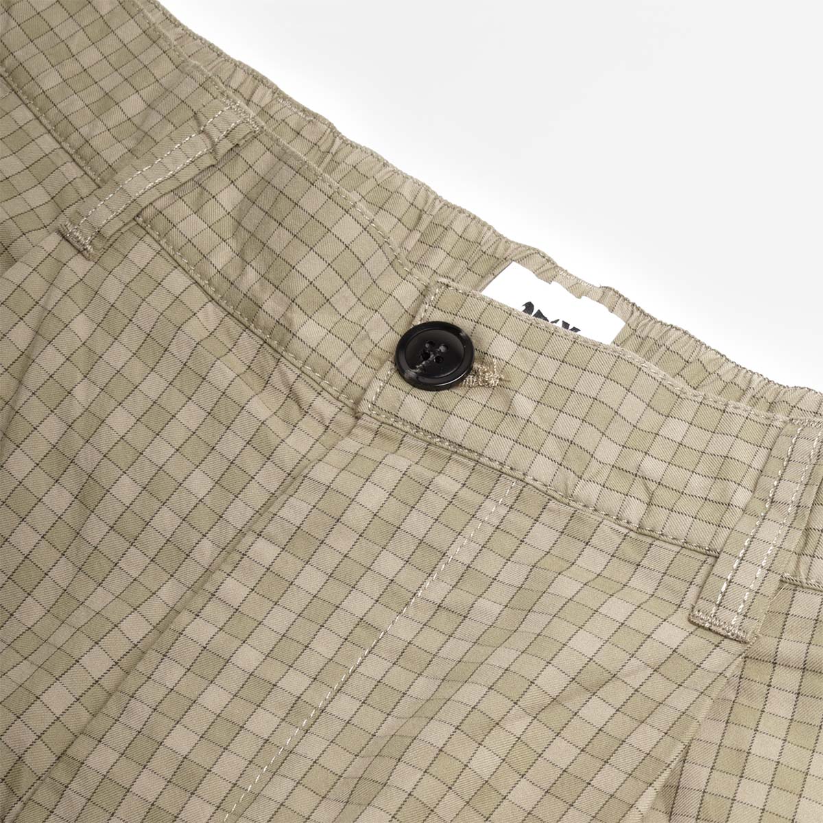 OBEY Coen Pleated Plaid Shorts, Vetiver Multi, Detail Shot 3