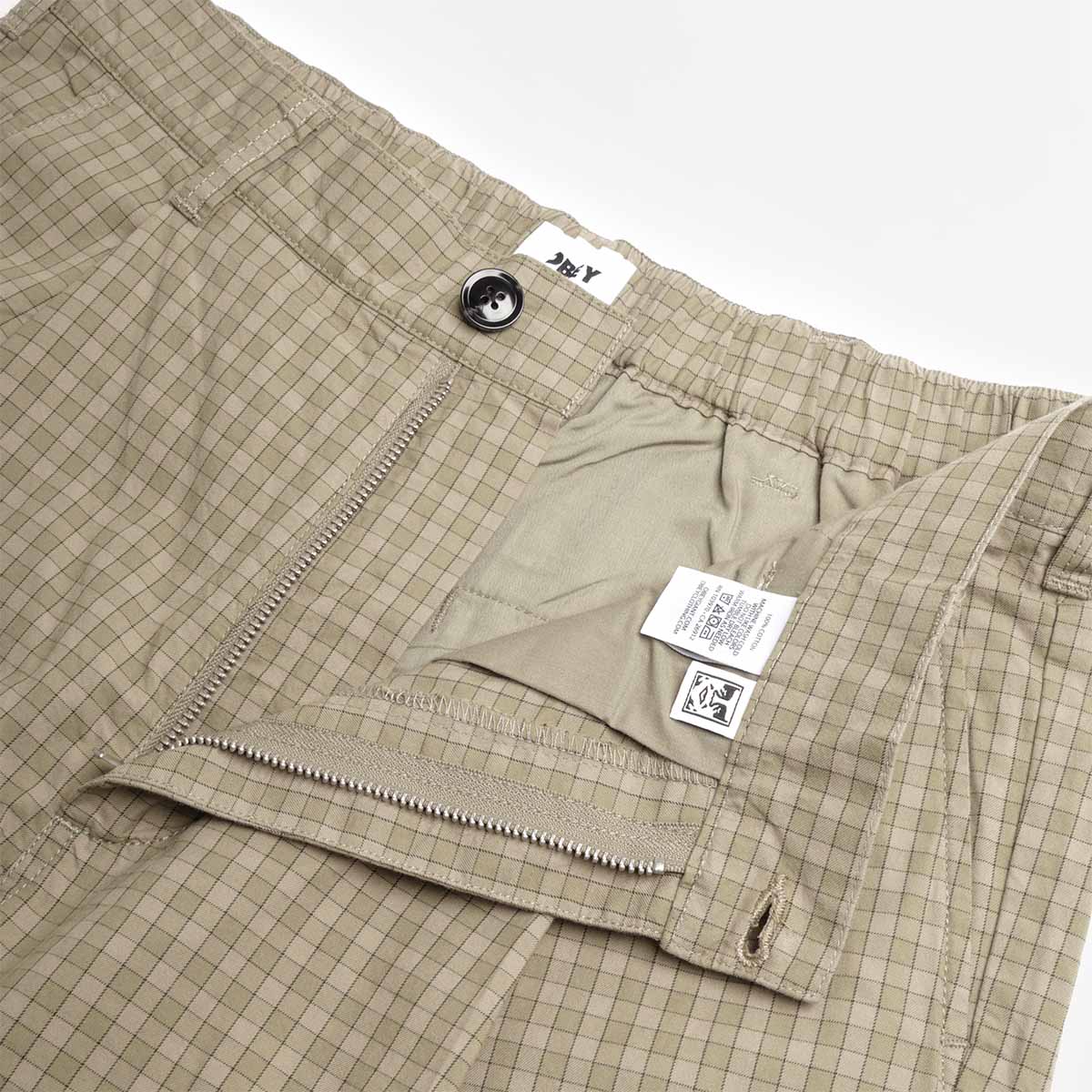 main OBEY Coen Pleated Plaid Shorts, Vetiver Multi, Detail Shot 4