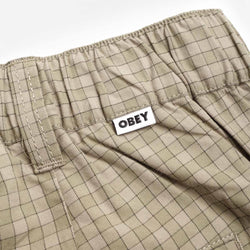 thumbnail OBEY Coen Pleated Plaid Shorts, Vetiver Multi, Detail Shot 5