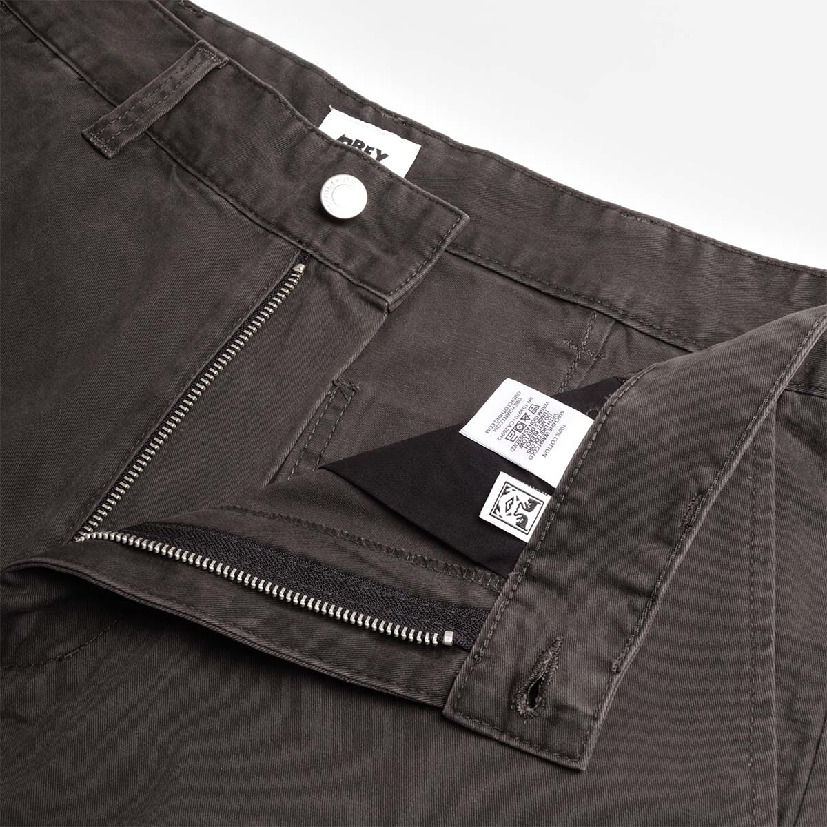 main OBEY Commons Shorts, Black Faded Wash, Detail Shot 4