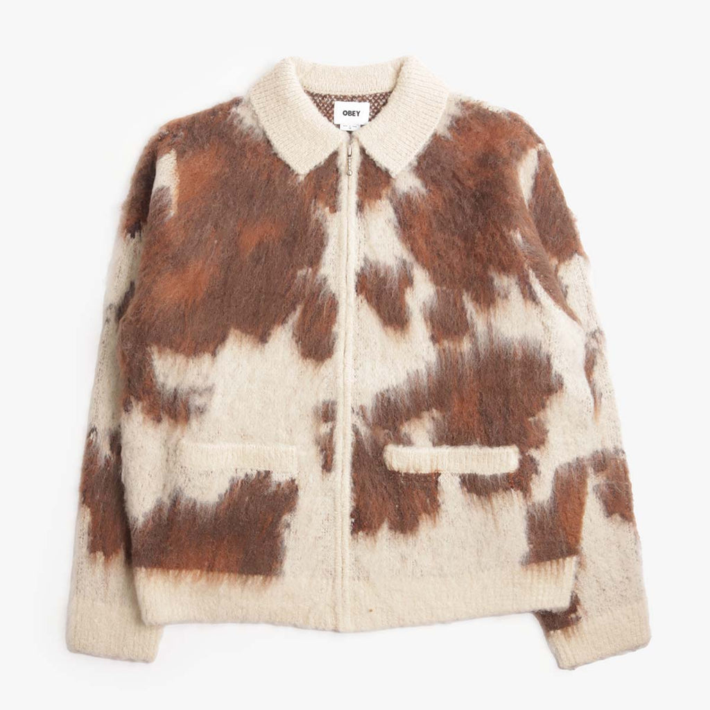 OBEY Clothing Cow Pattern Zip Sweater