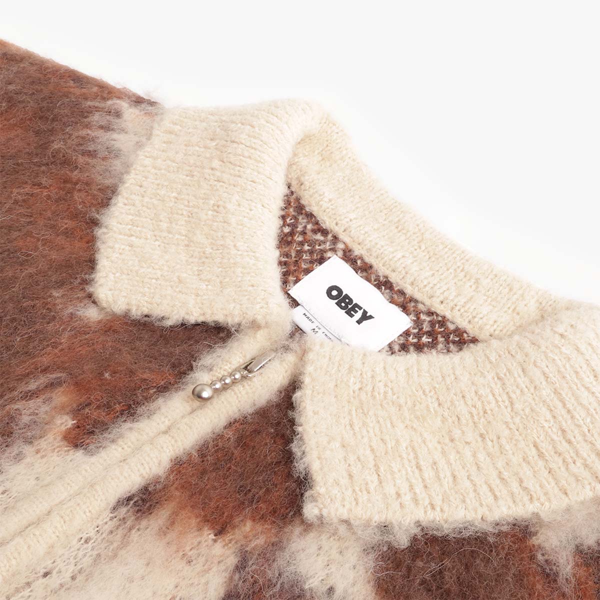 OBEY Clothing Cow Pattern Zip Sweater