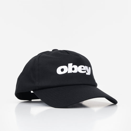 OBEY Delta 5 Panel Snapback in Black, side profile