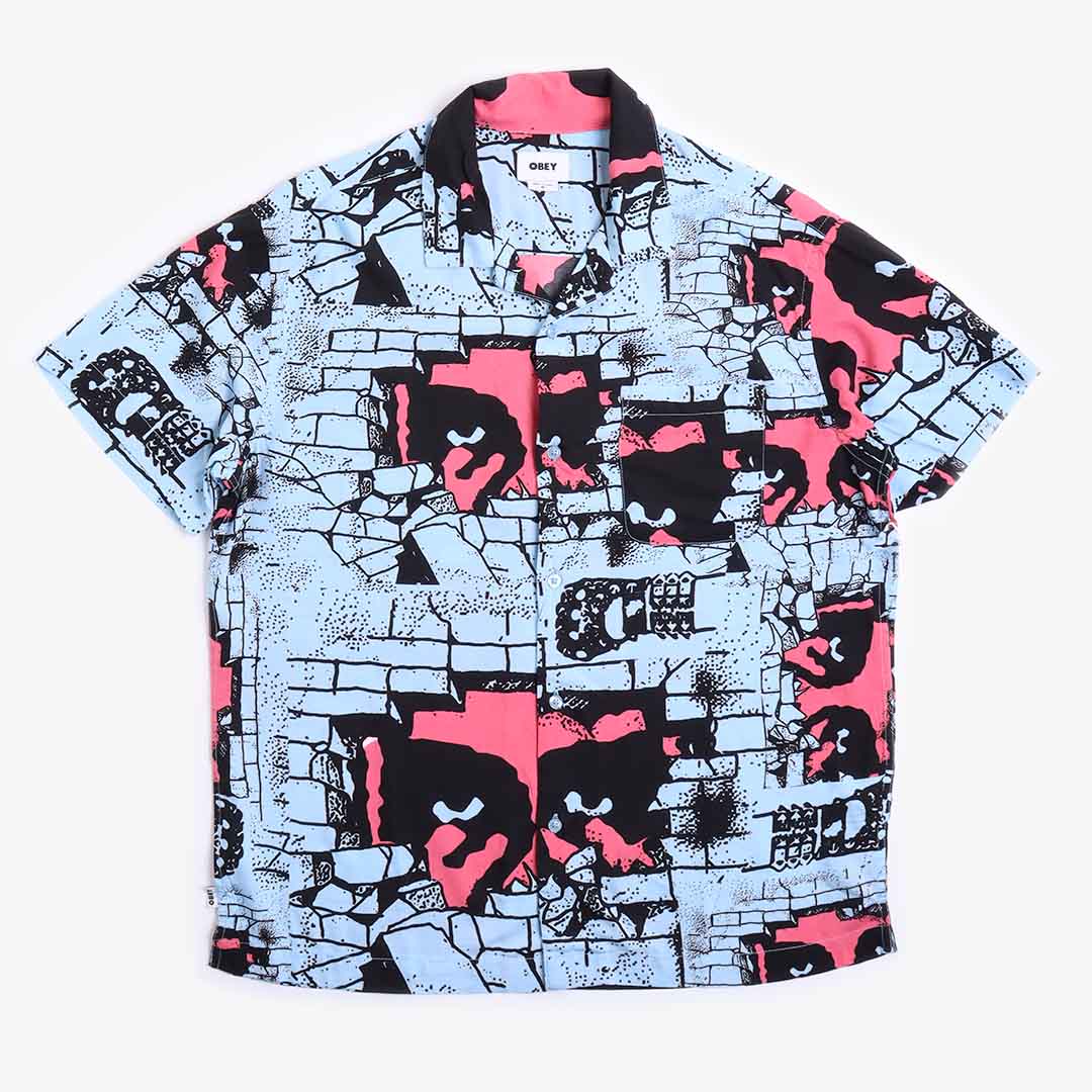 OBEY Detector Woven Shirt, Sky Blue Multi, Detail Shot 1