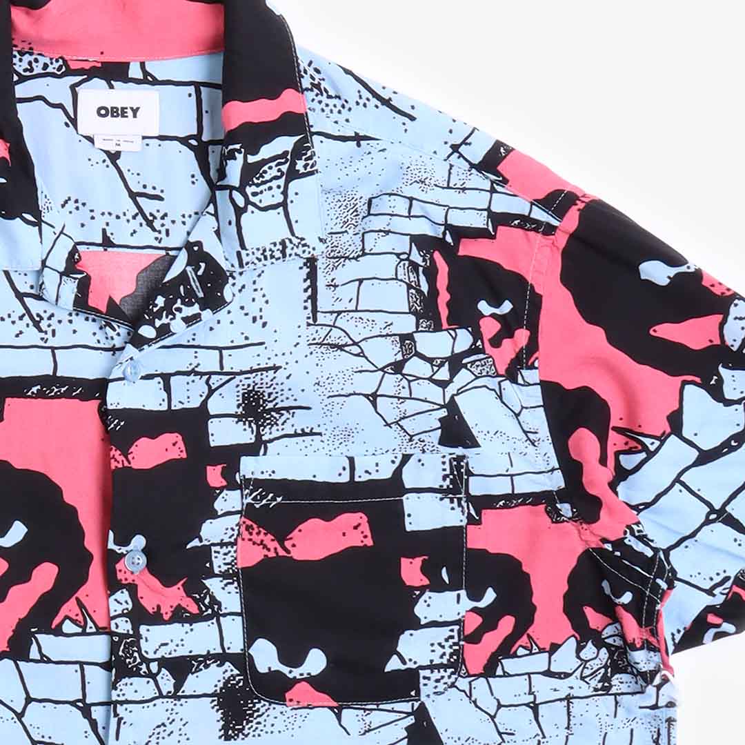 OBEY Detector Woven Shirt, Sky Blue Multi, Detail Shot 2