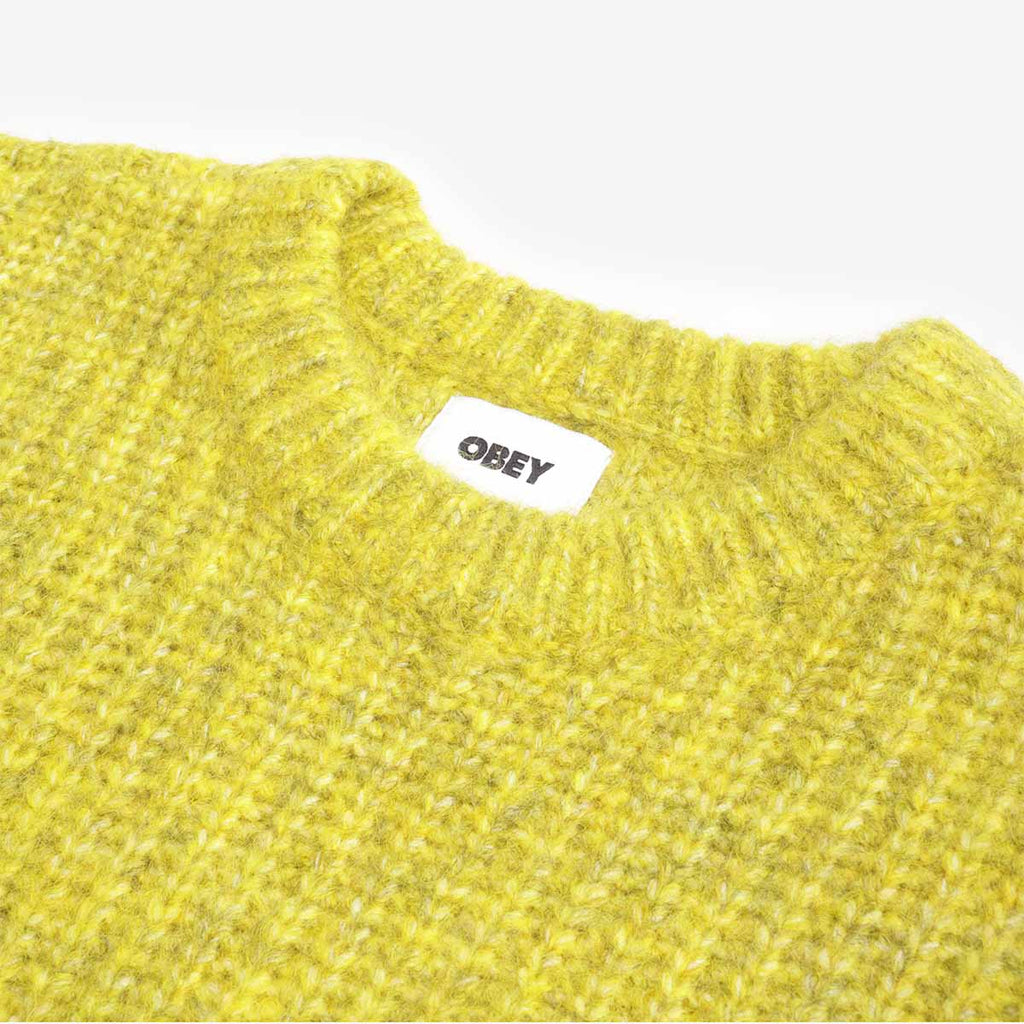 OBEY Dexter Sweater, Chartreuse, Detail Shot 3
