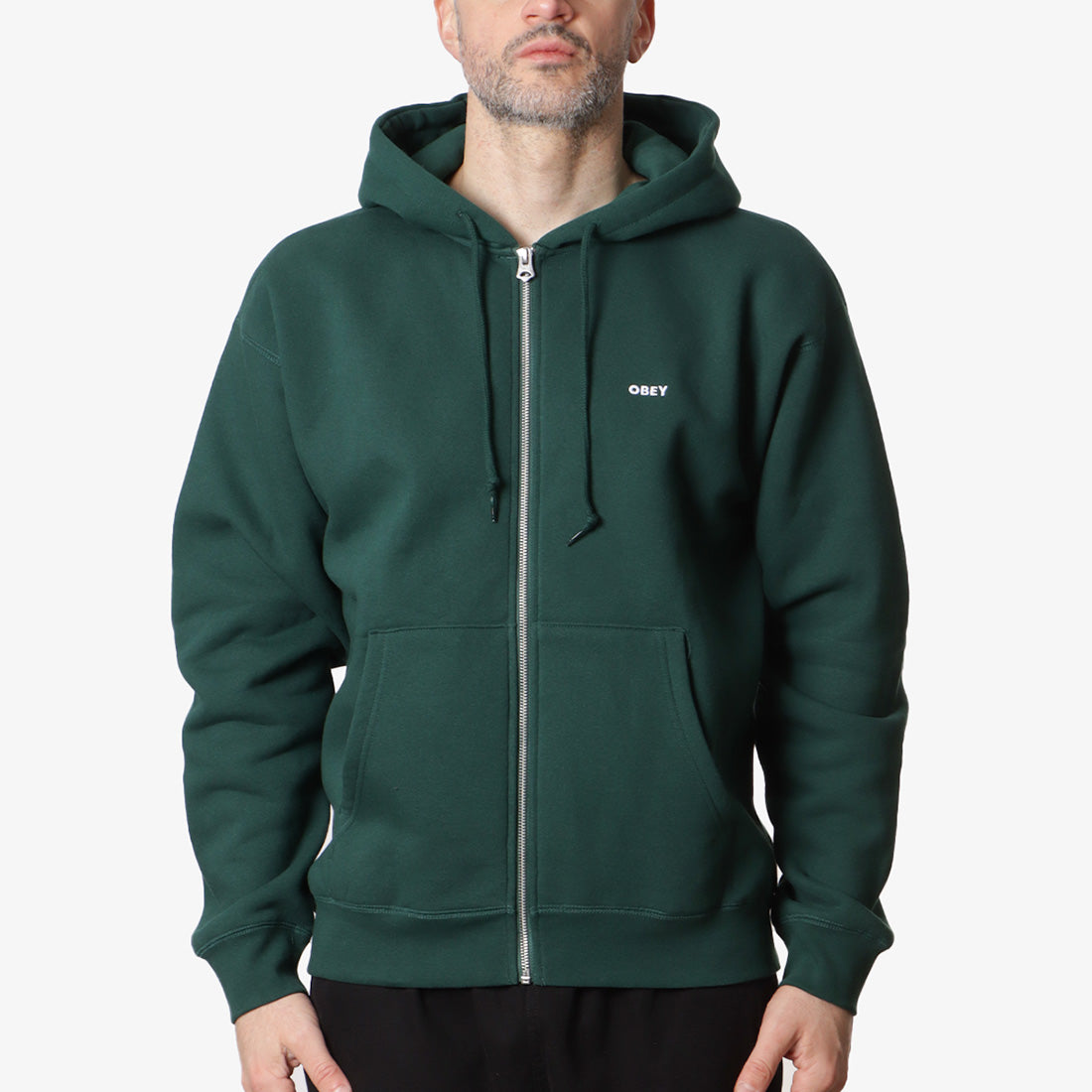 OBEY Established Works Bold Zip Hoodie II, Rain Forest, Detail Shot 1
