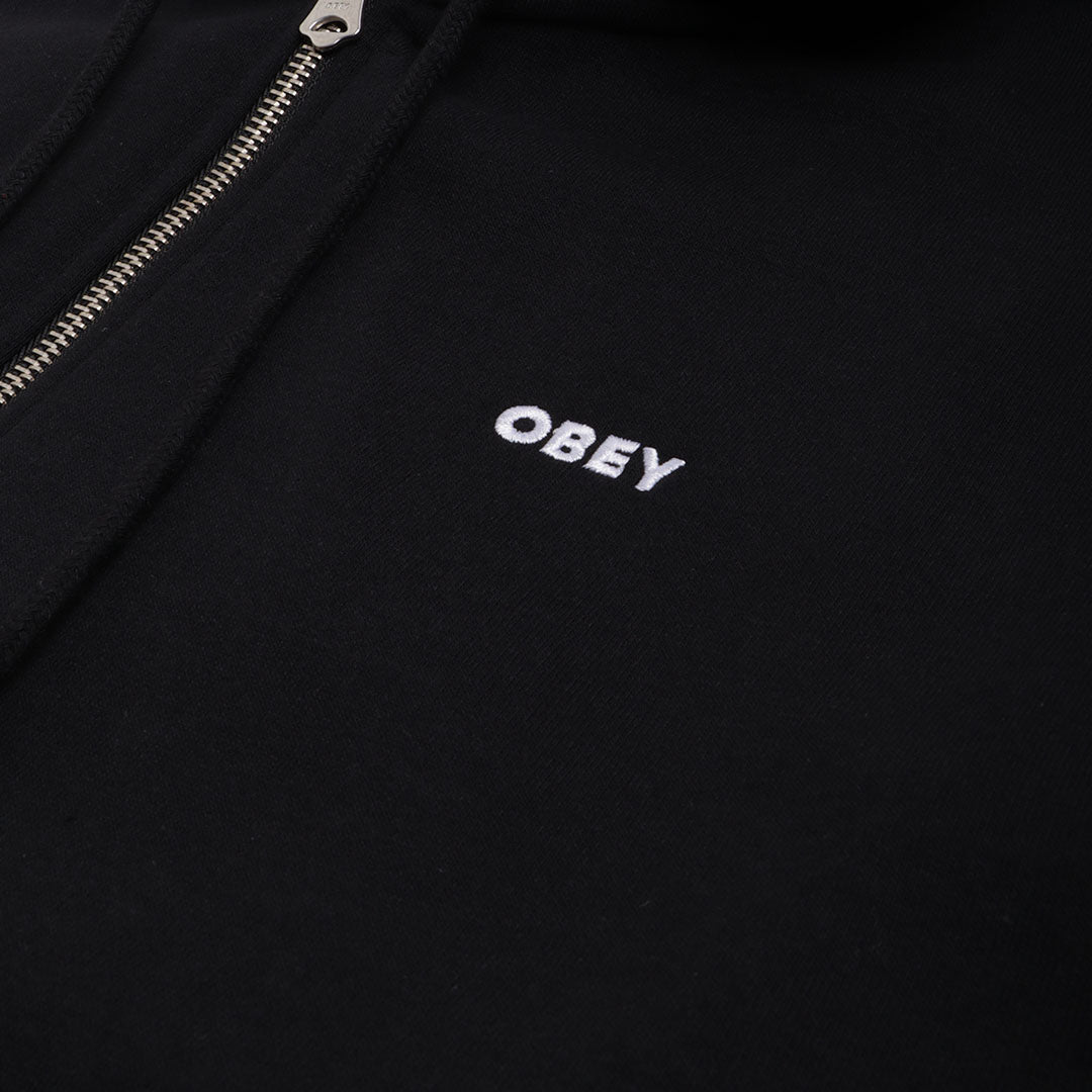 OBEY Established Works Bold Zip Up Hoodie, Black, Detail Shot 3