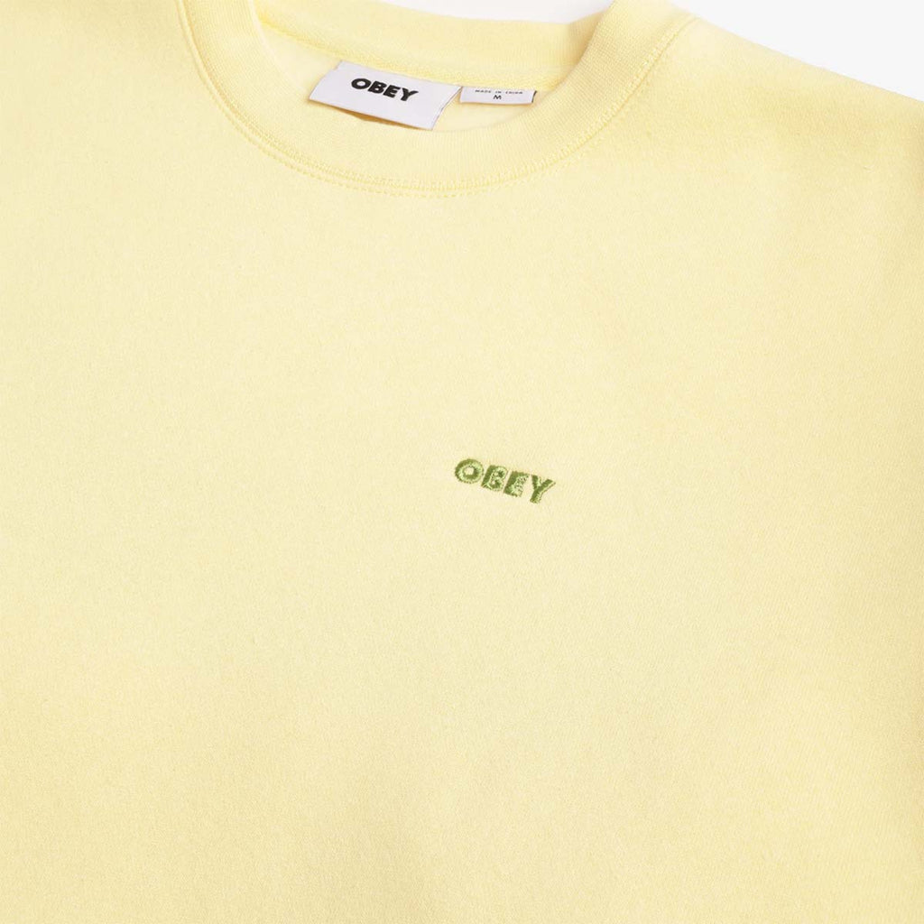 OBEY Further Wisdom Crew Sweatshirt, Pale Banana, Detail Shot 3