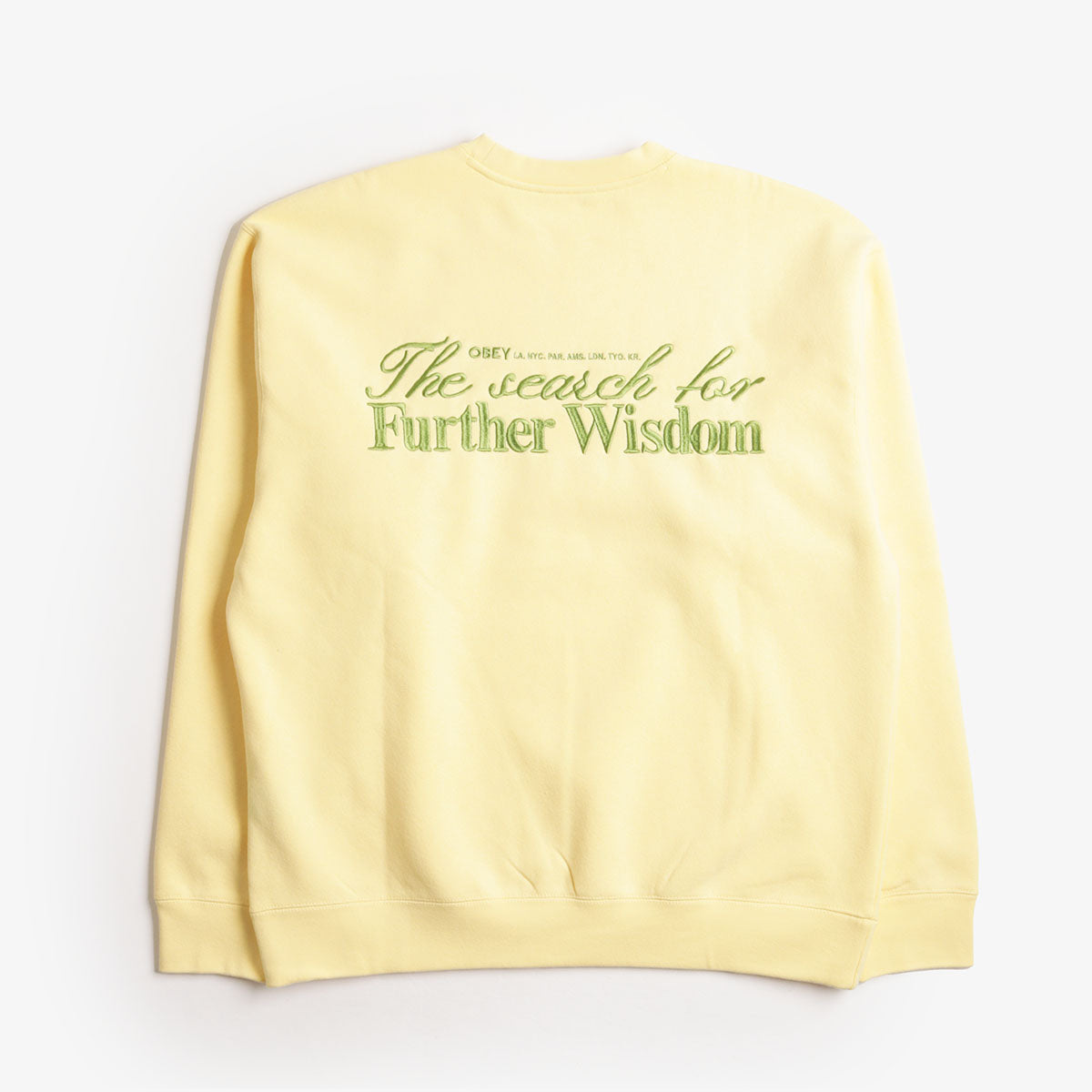 OBEY Further Wisdom Crew Sweatshirt, Pale Banana, Detail Shot 1